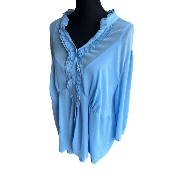 Lane Bryant Women's Light Blue Button Front Ruffle Gauze Blouse Size 26/28 - Picture 8 of 12